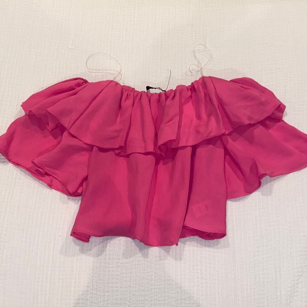 Pink Open Shoulder Ruffle Top